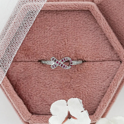 Red Round Gemstone Cancer Ribbon Ring
