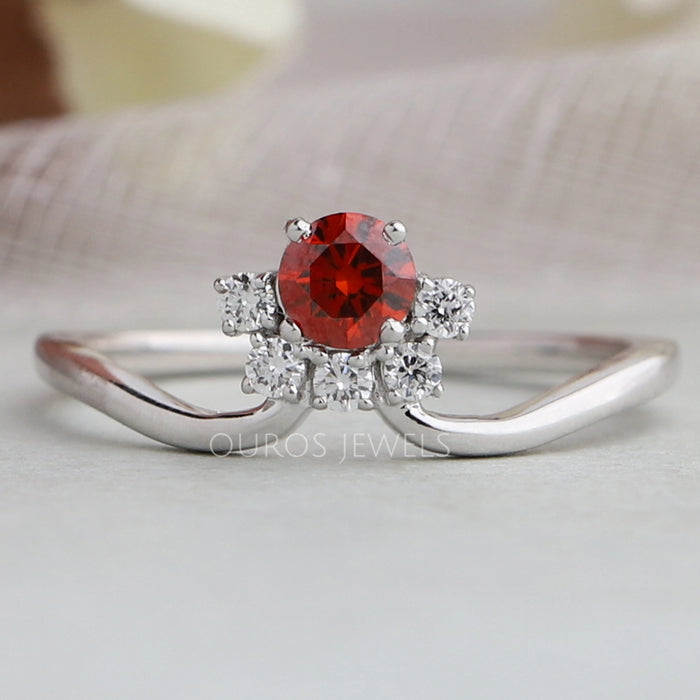 Round Cut Red Diamond Dainty Ring Rings