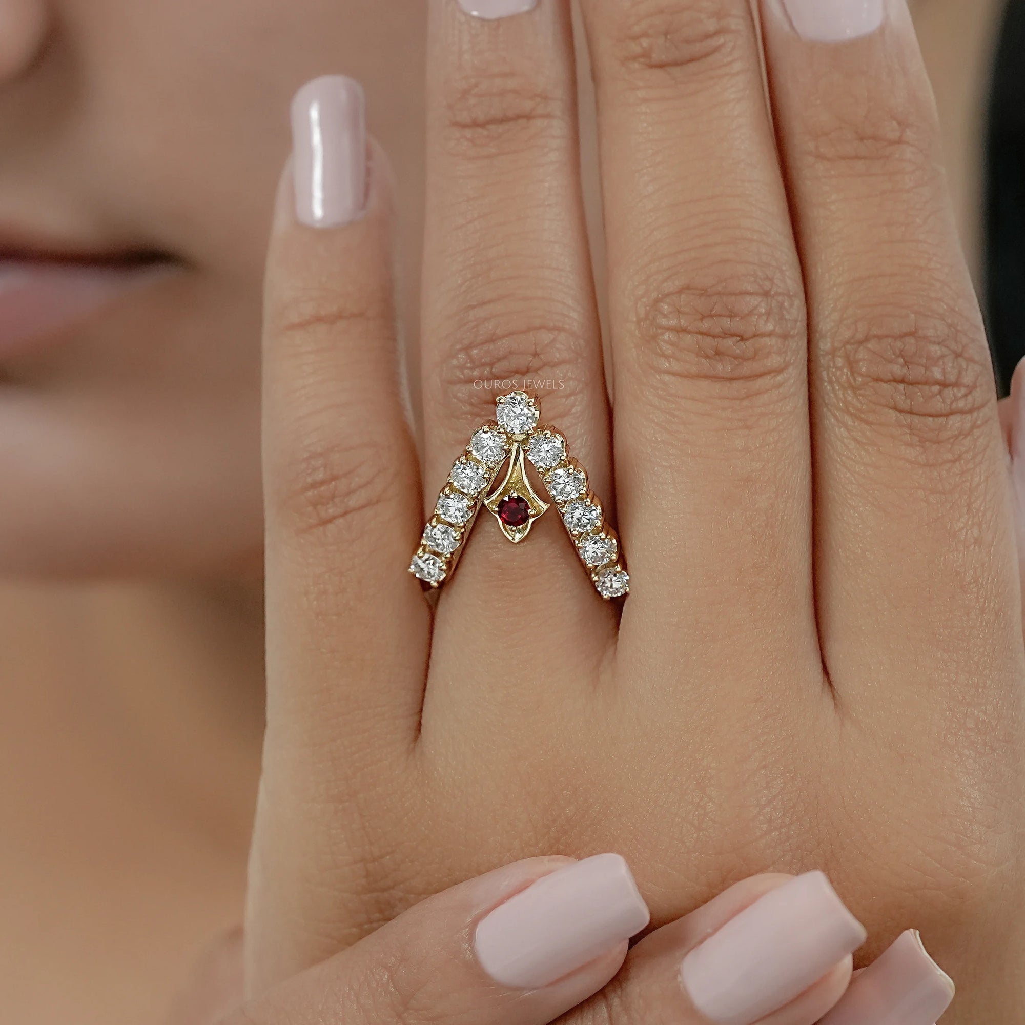 Red Ruby Round Diamond Vanki Ring