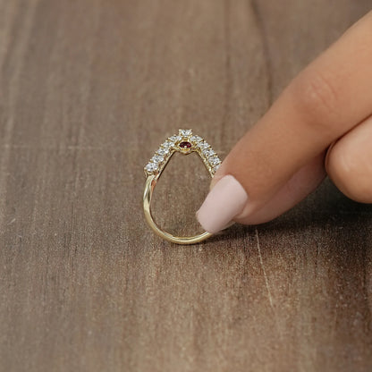 Red Ruby Round Diamond Vanki Ring
