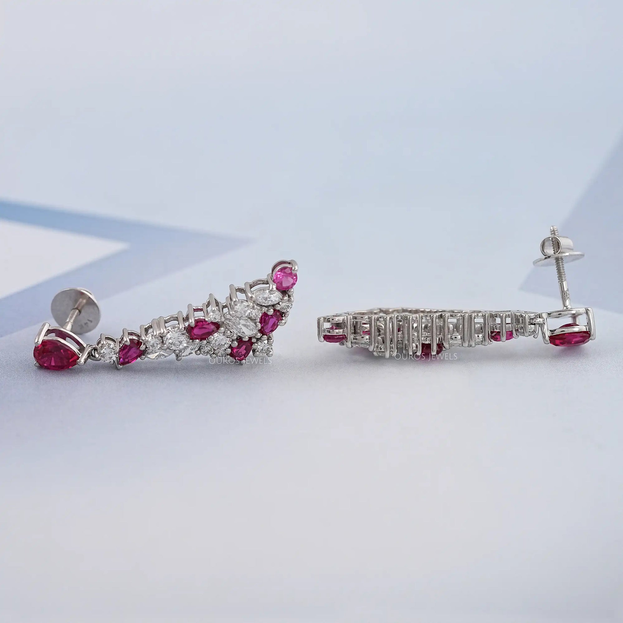 Ruby Pear Gemstone Cluster Dangle Earrings