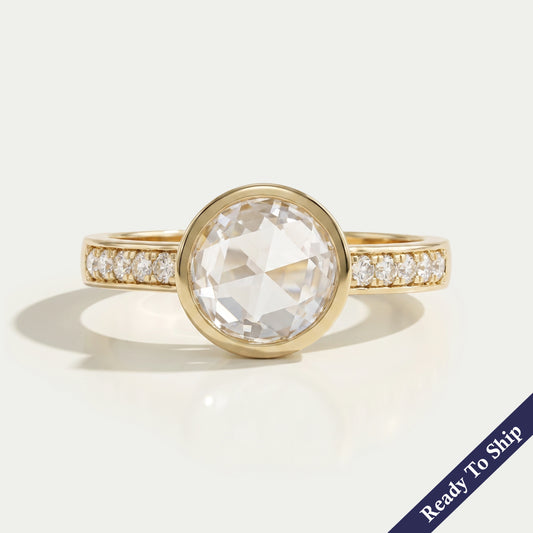 Rose Cut Round Accent Diamond Engagement Ring
