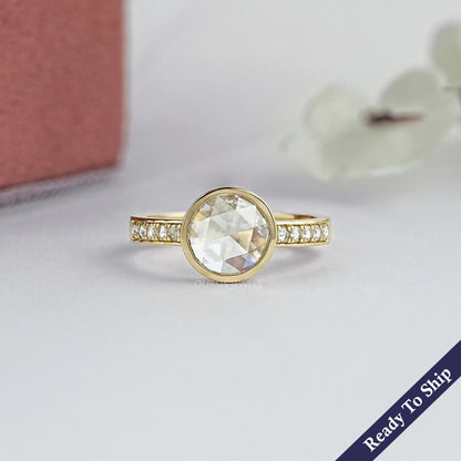 Rose Cut Round Accent Diamond Engagement Ring