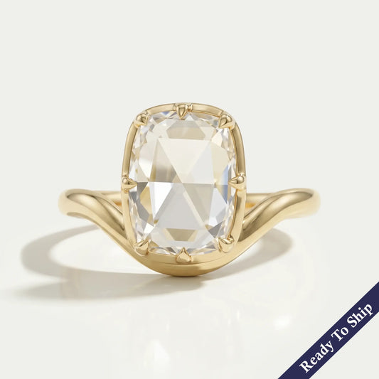 Rose Cut Elongated Cushion Curved Ring