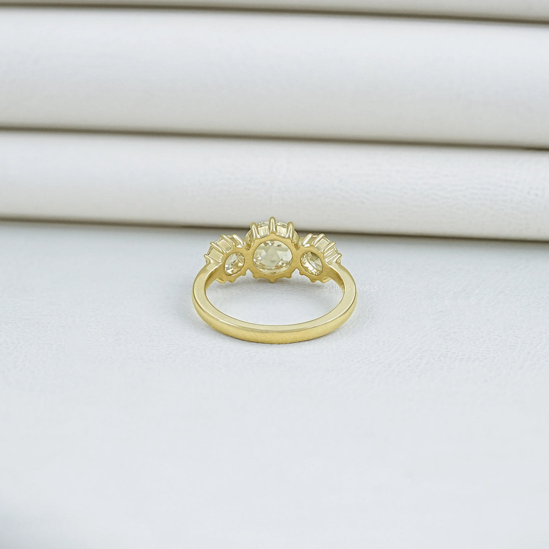 Three Stone Rose Cut Round Engagement Ring Ring
