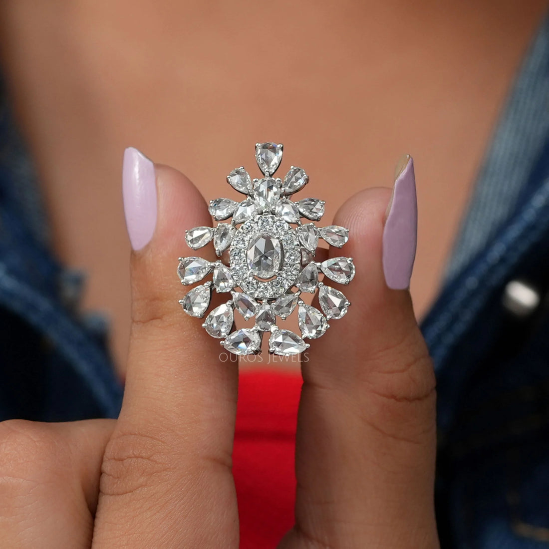 Rose Cut Lab Diamond Cluster Ring Ring