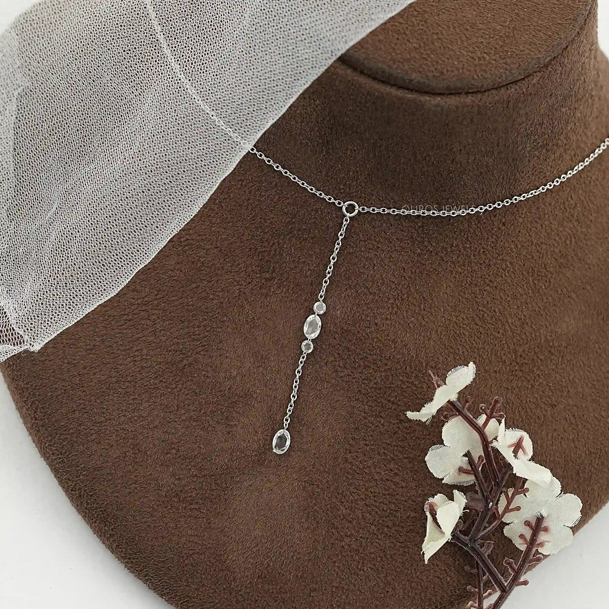 Rose Cut Oval And Round Diamond Lariat Necklace