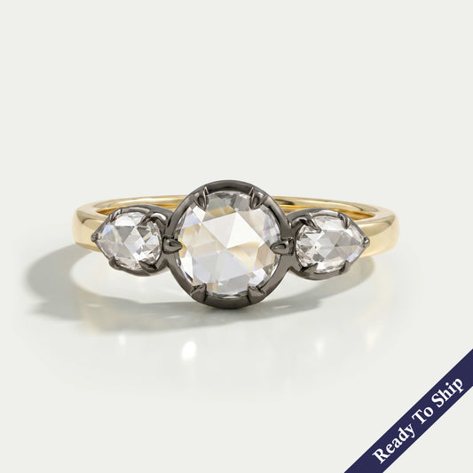 Rose Cut Round And Pear Diamond Engagement Ring Ring