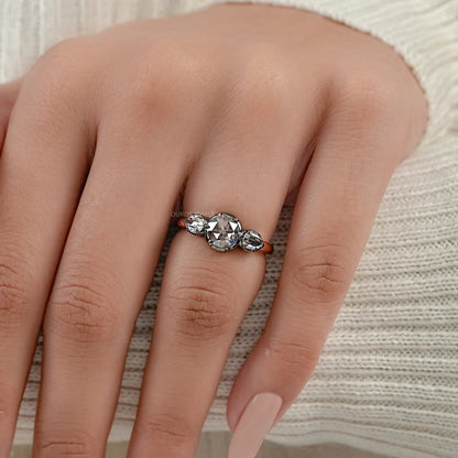 Rose Cut Round And Pear Diamond Engagement Ring Ring