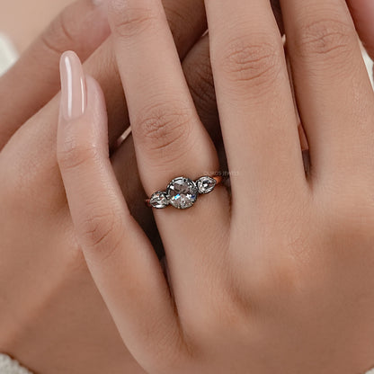 Rose Cut Round And Pear Diamond Engagement Ring Ring
