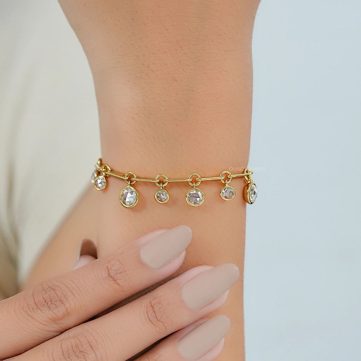Bezel Set Rose Cut Lab Diamond Charm Bracelet