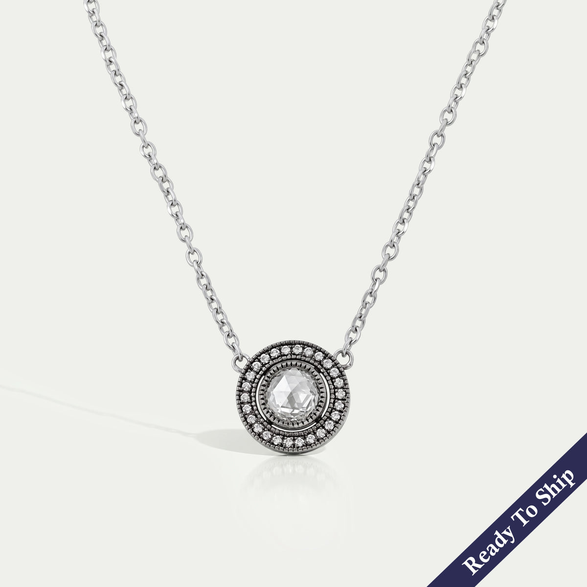 Rose Cut Round Diamond Halo Necklace