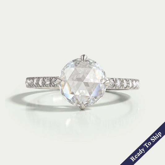 Rose Cut Round Diamond Hidden Halo Accent Ring