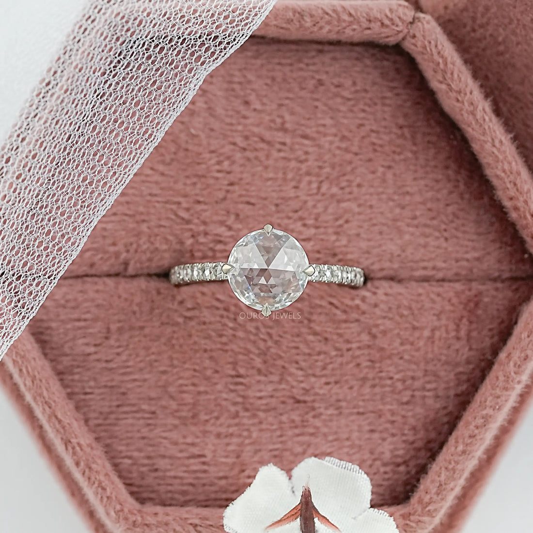 Rose Cut Round Diamond Hidden Halo Accent Ring