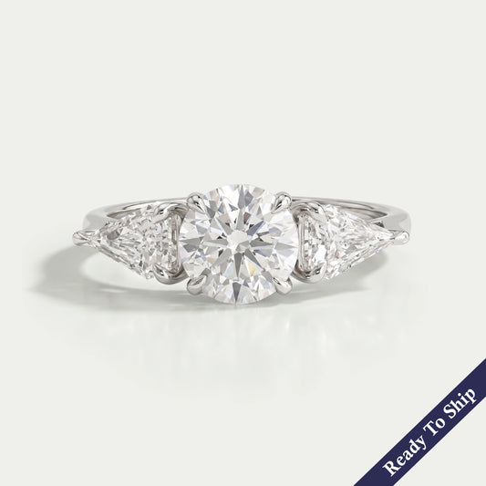 Three Stone Round Cut Lab Diamond Engagement Ring