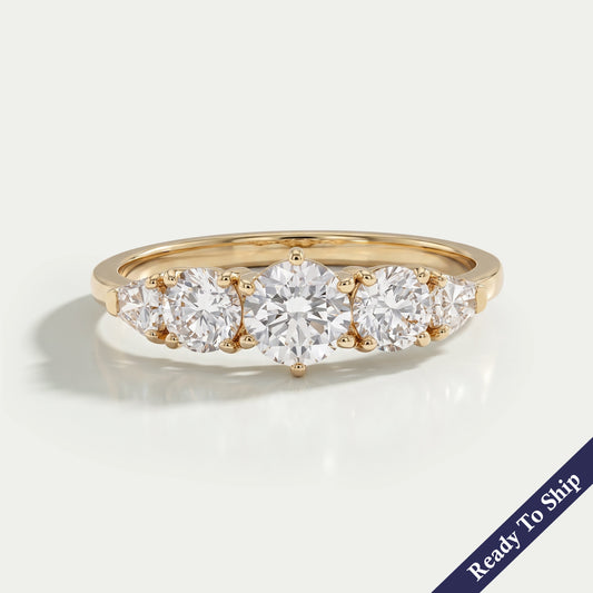 Round And Shield Cut Five Stone Diamond Engagement Ring