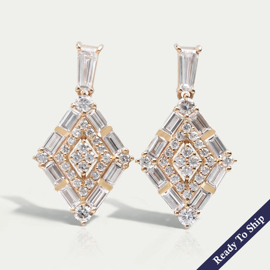 Baguette And Round Cut Double Halo Screw Back Earrings Earrings
