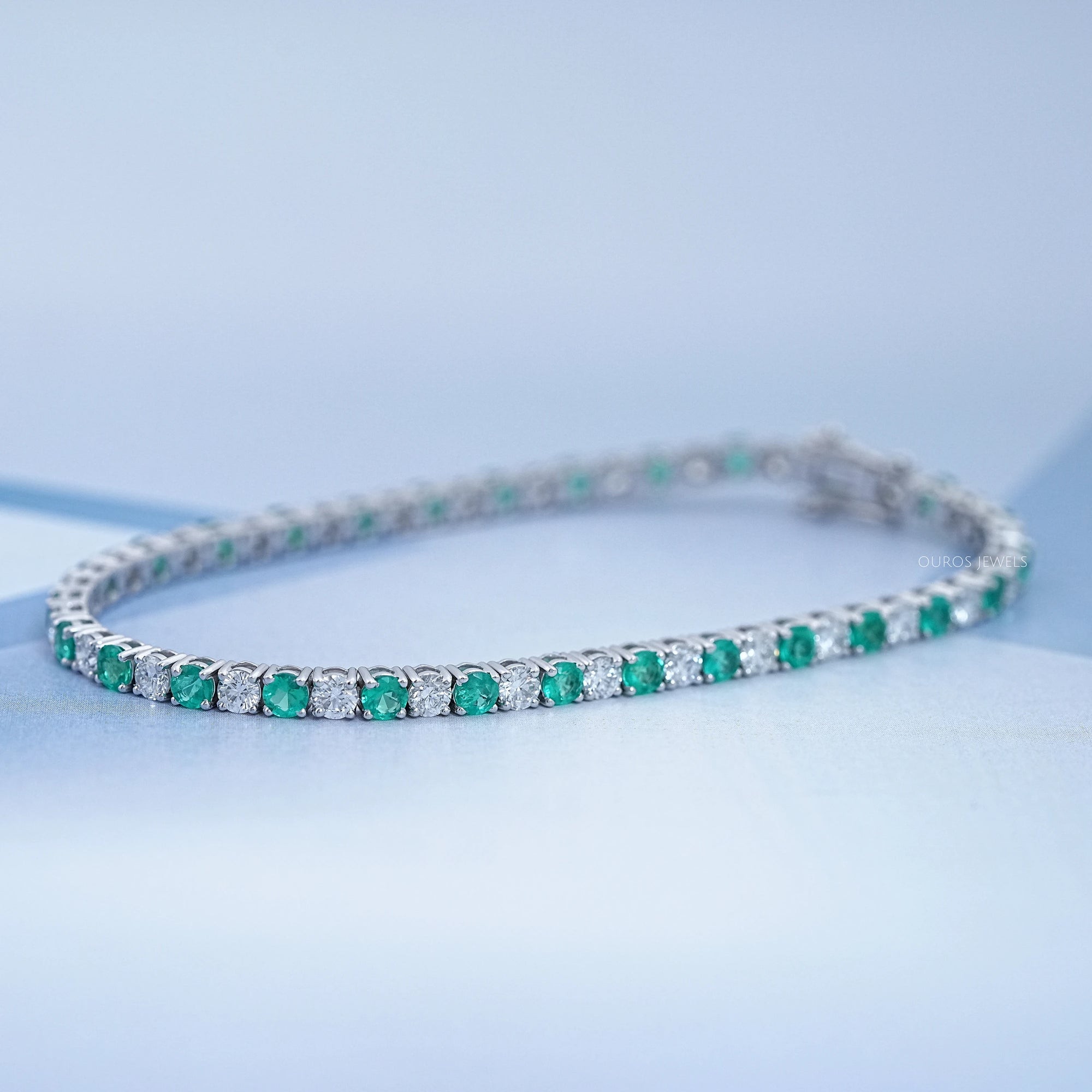Green Round Gemstone And Lab Diamond Tennis Bracelet Bracelet