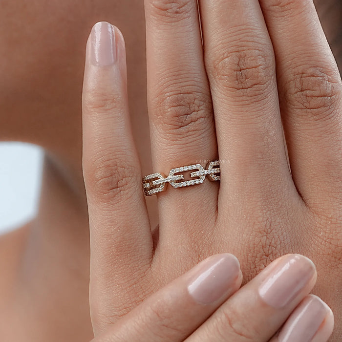 Round Cut Lab Diamond Chain Link Wedding Ring Rings