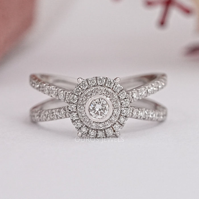 Round Diamond Crossover Ring Rings
