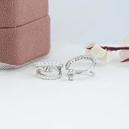 Double Row Round Diamond C Hoop Earrings Earring