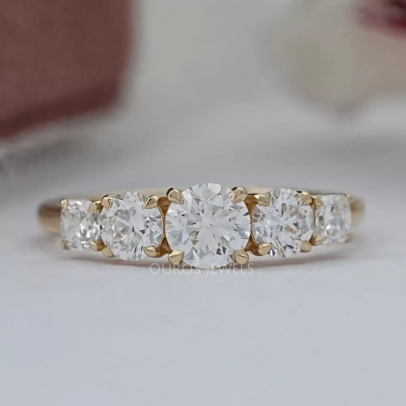 Cushion And Round Diamond Five Stone Engagement Ring Ring