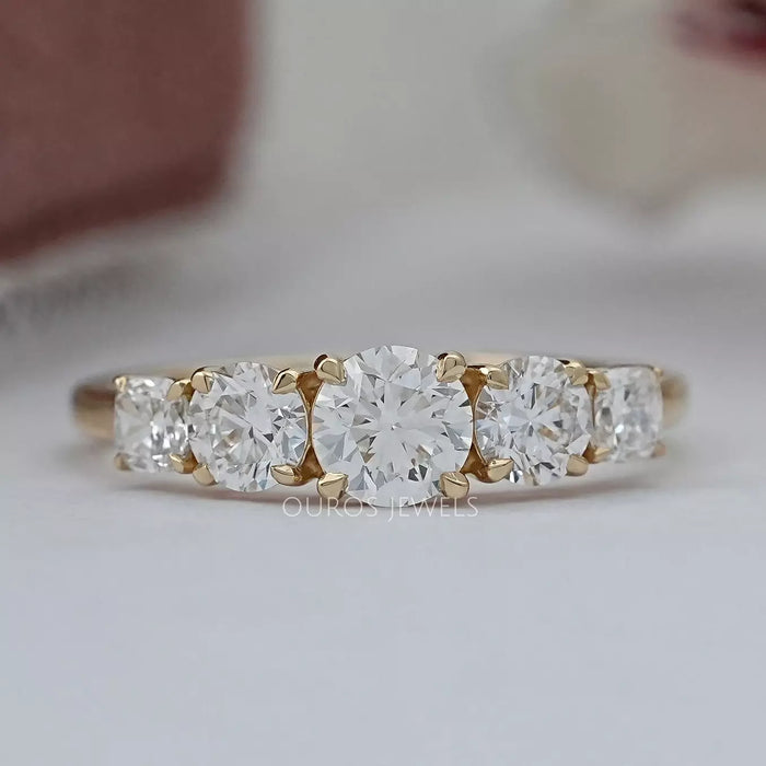 Cushion And Round Diamond Five Stone Engagement Ring Ring