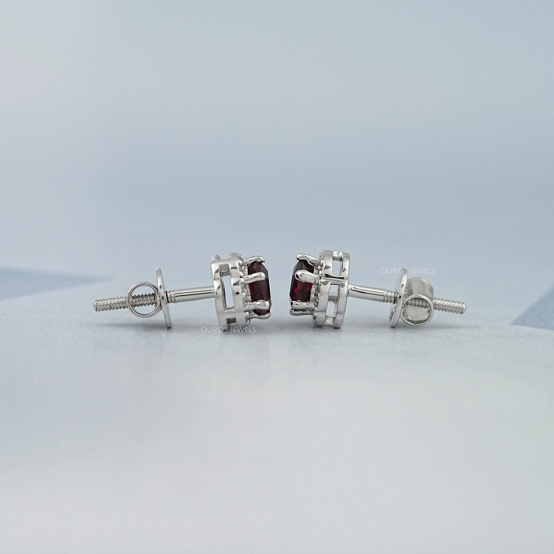 Hexagon Cut Red Ruby Gemstone Halo Stud Earrings Earring
