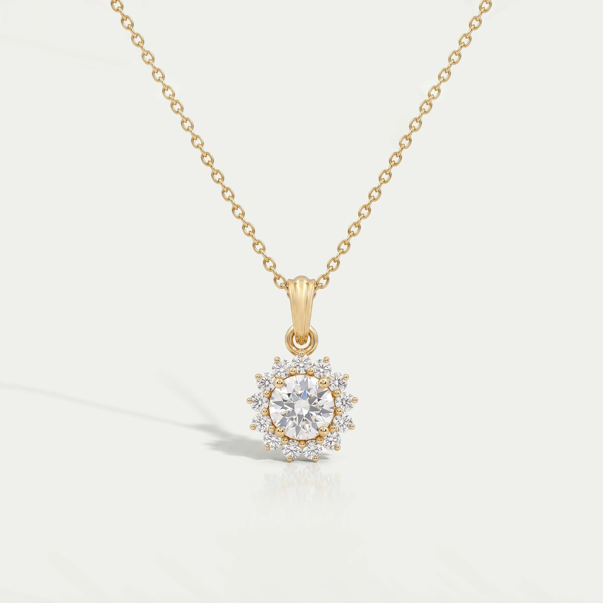 Prong Set Round Cut Halo Lab Diamond Pendant Necklaces