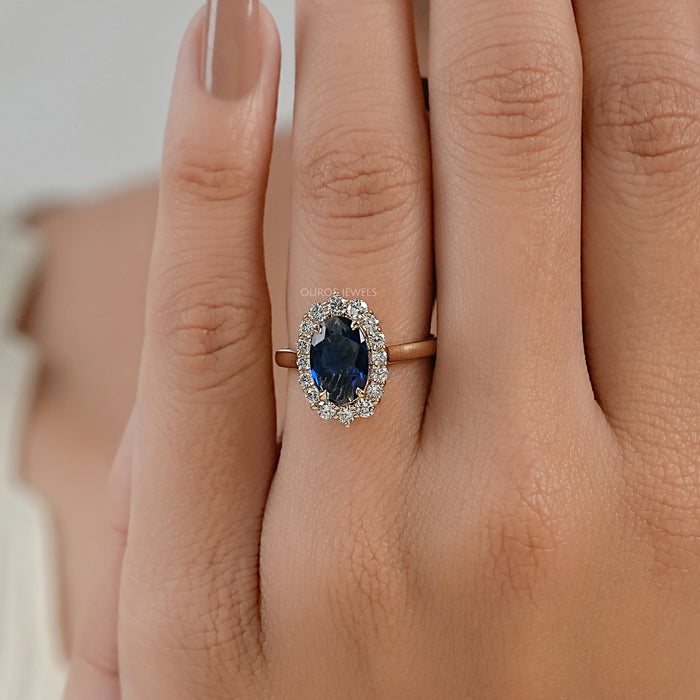 Sapphire Oval Gemstone Halo Engagement Ring Ring