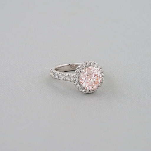 Pink Round Cut Halo With Accent Engagement Ring Ring