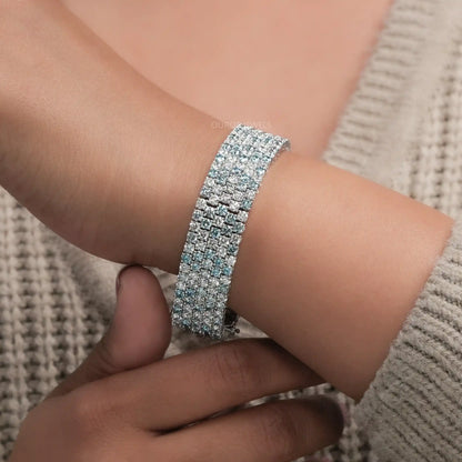 Fancy Blue Round Cut Lab Diamond Wide Bracelet Bracelet