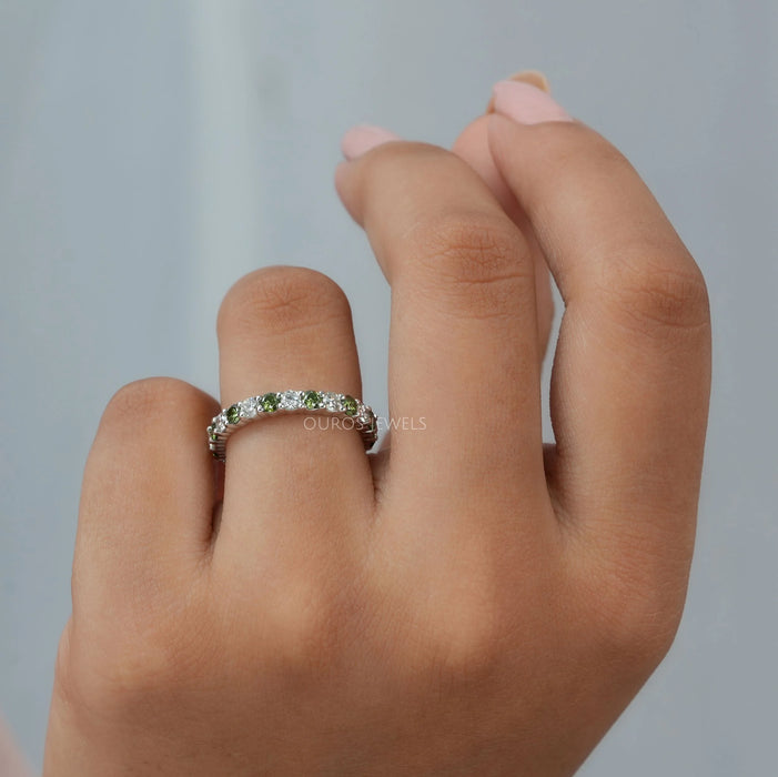 Fancy Green Round Lab Diamond Wedding Band Ring