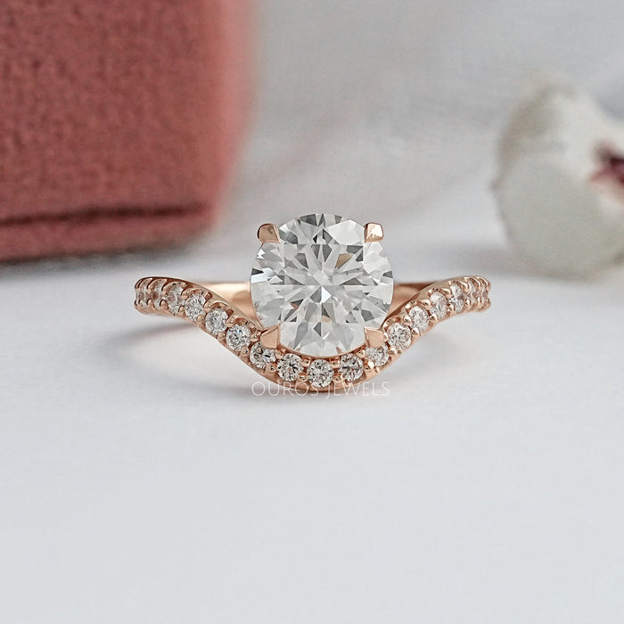 Round Diamond Accent Curved Set Ring Ring