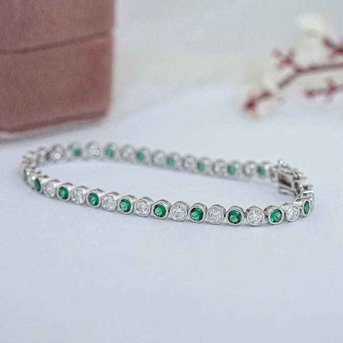 Round Cut Gemstone & Diamond Tennis Bracelet Bracelet