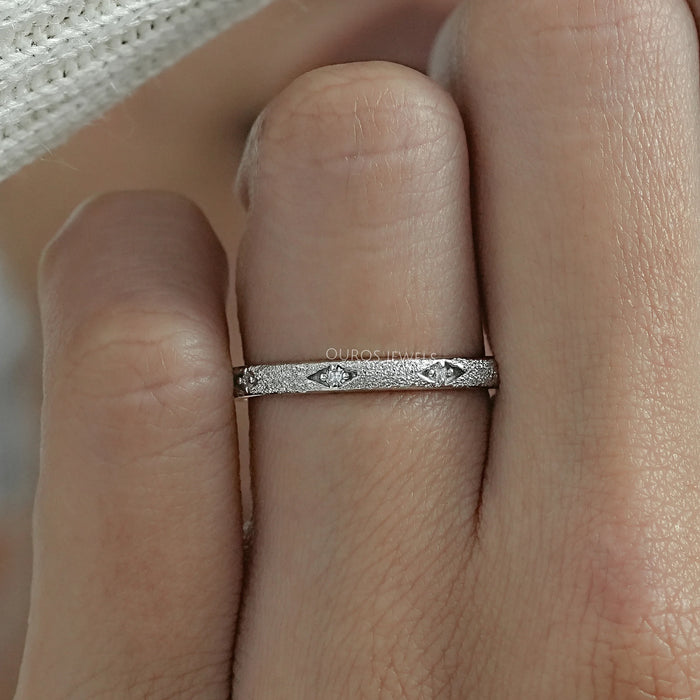 Textured Finish Dainty Diamond Wedding Band Ring