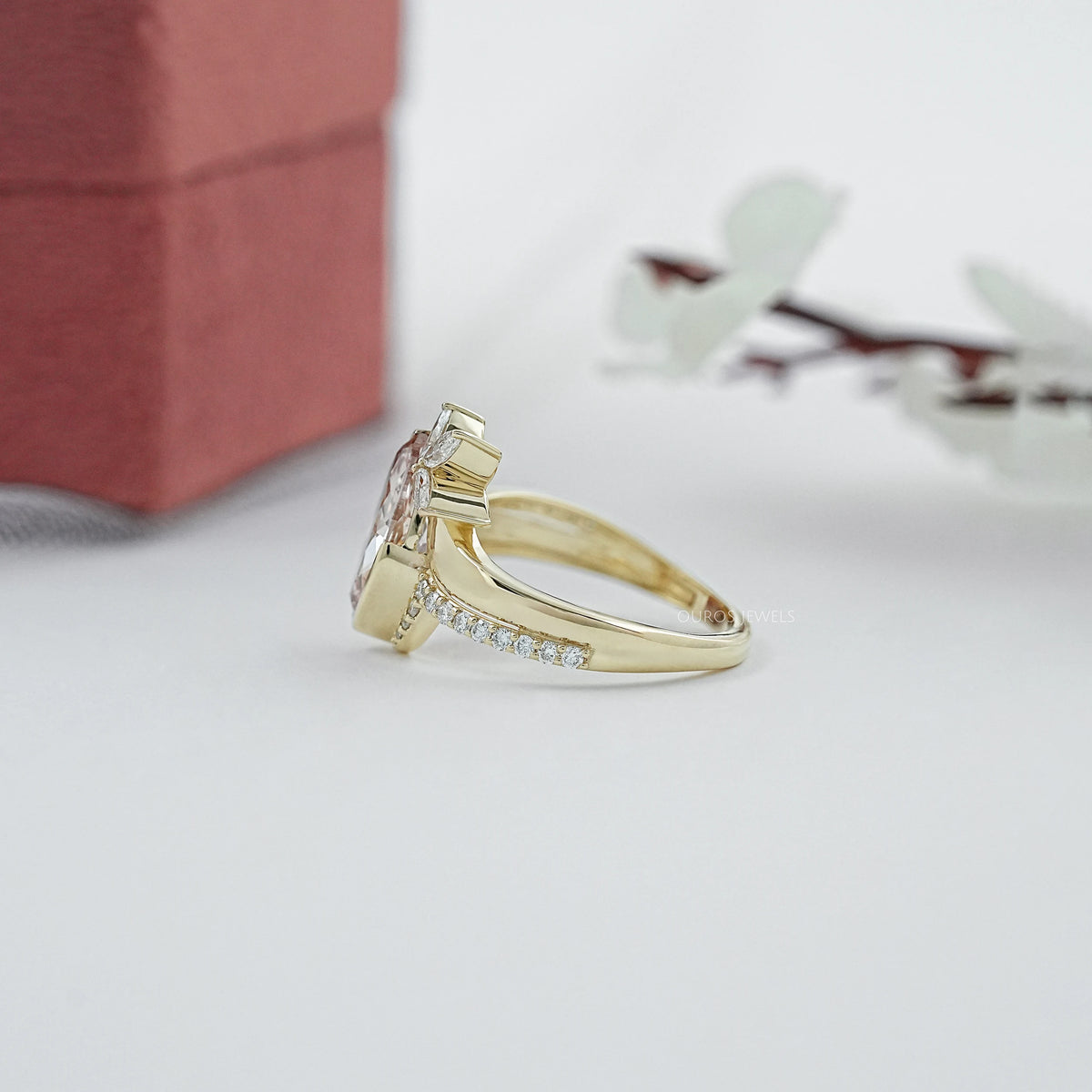 Fancy Vivid Pink Marquise Diamond Accent Bypass Ring