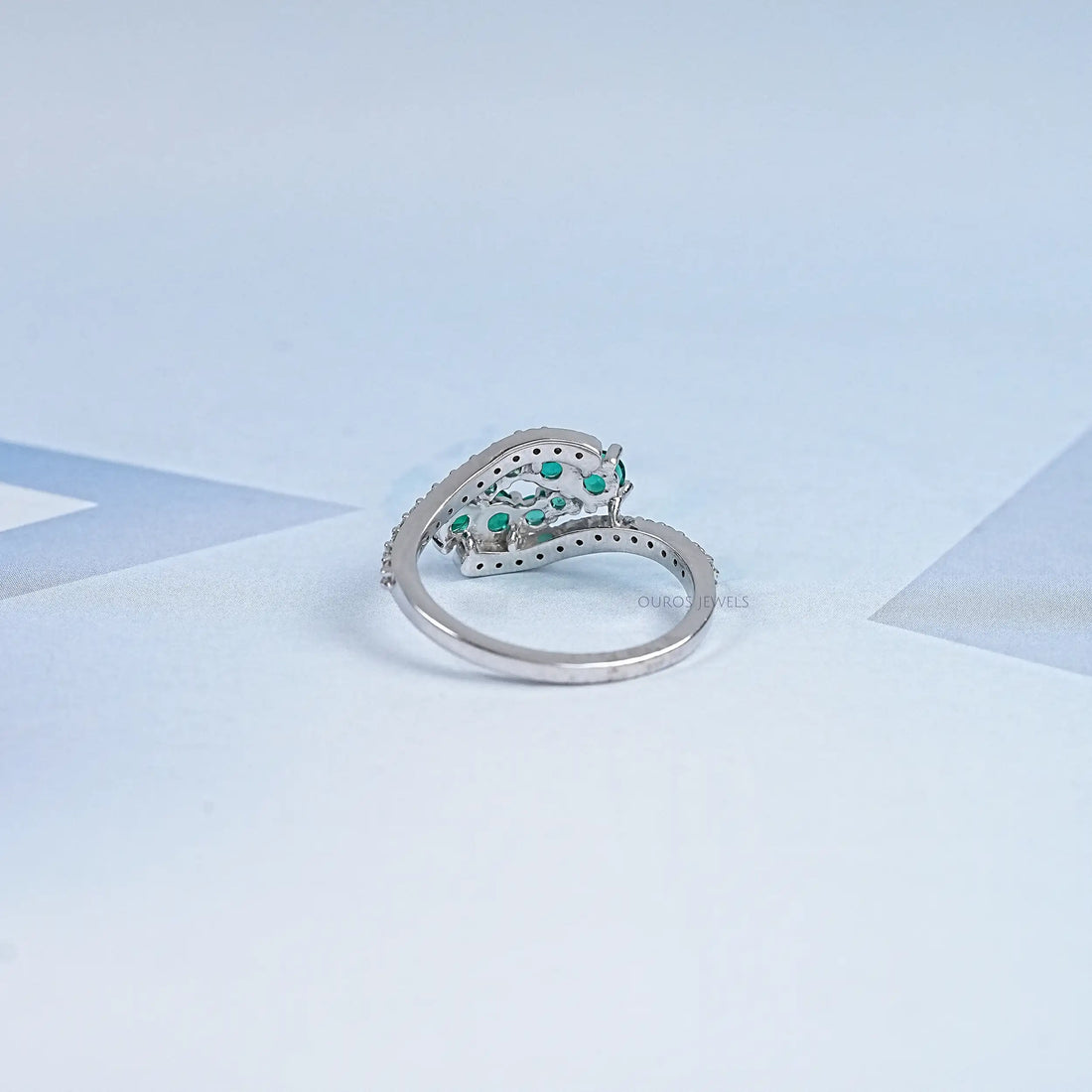 Emerald Round And Lab Diamond Bypass Ring