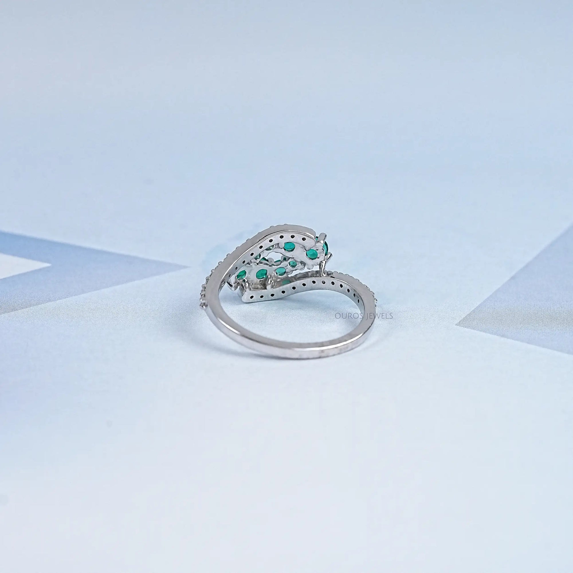 Emerald Round And Lab Diamond Bypass Ring