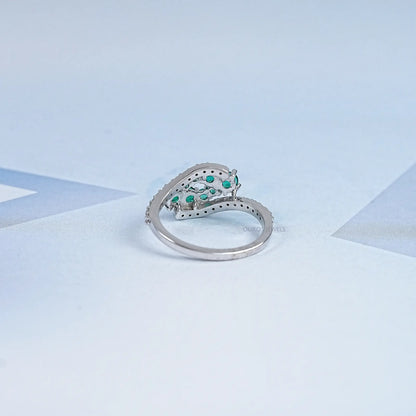 Emerald Round And Lab Diamond Bypass Ring
