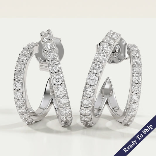 Double Row Round Diamond C Hoop Earrings Earring