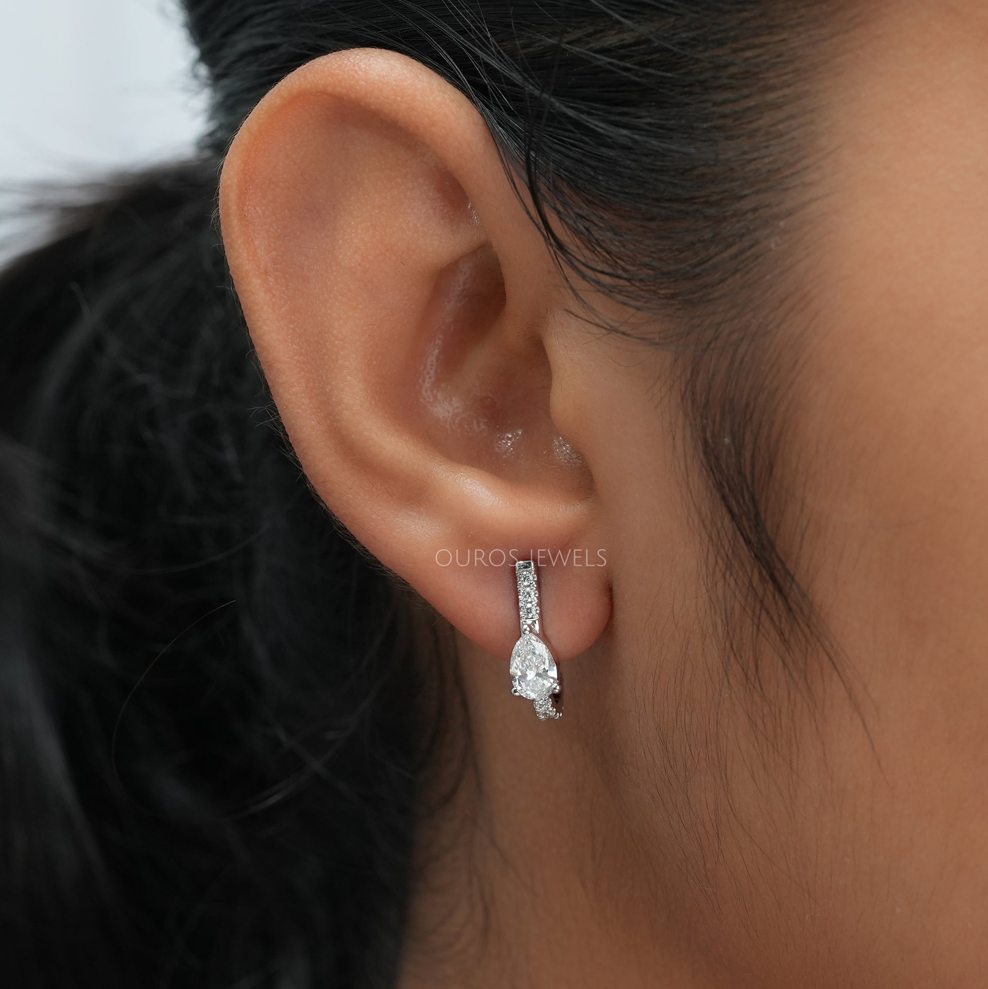 Pear Lab Grown Diamond C Hoop Earring Earrings