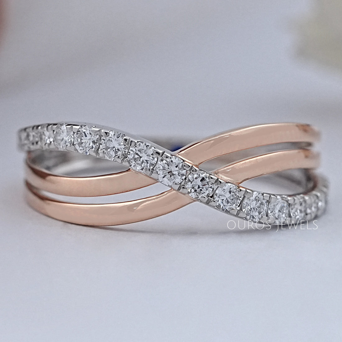 Round Lab Grown Diamond Crossover Wedding Band Ring