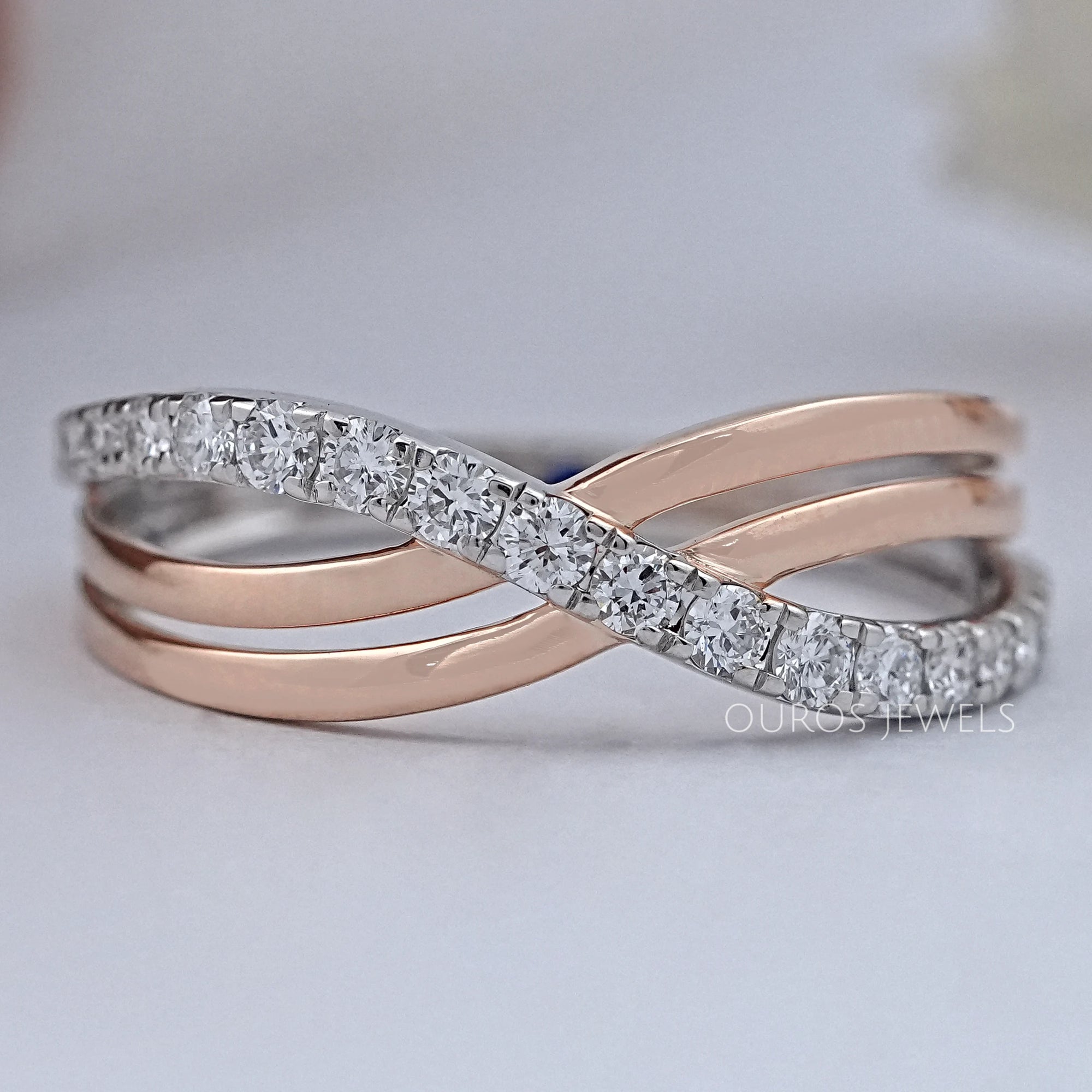 Round Lab Grown Diamond Crossover Wedding Band Ring