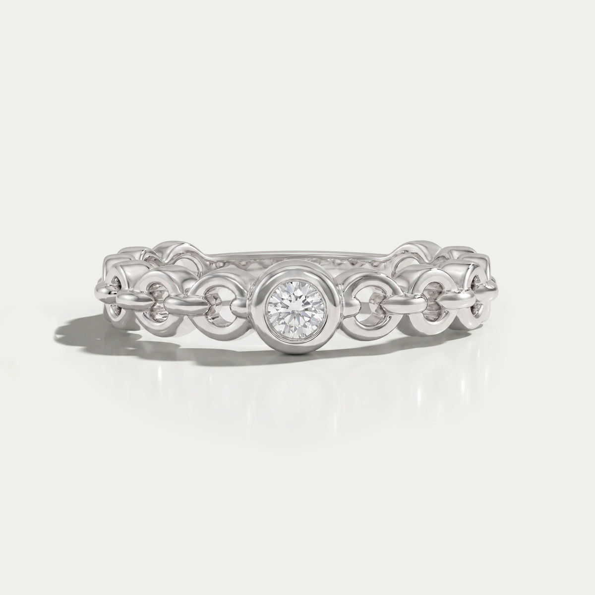 Round Diamond Bezel Set Curb Link Ring
