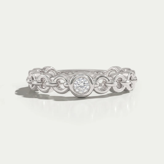 Round Diamond Bezel Set Curb Link Ring