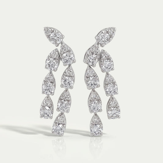 Round Cut Lab Diamond Curved Dangle Earring