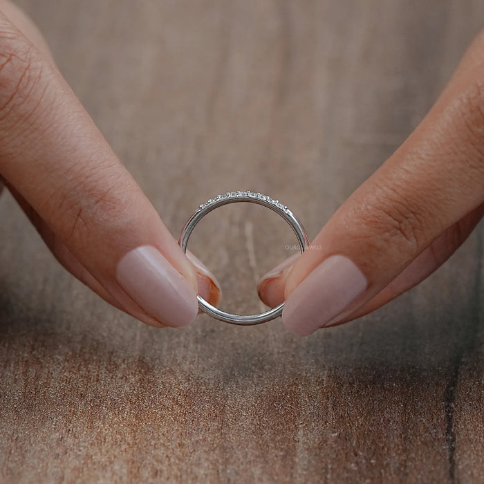 Round Lab Diamond Pave Set Wedding Band Rings