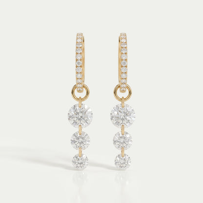 Three Stone Lab Diamond Dangle Hoop Earrings