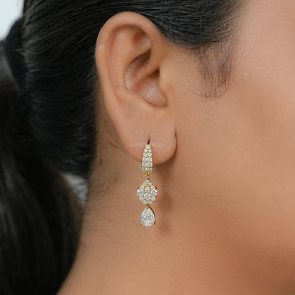 Pear And Round Diamond Pave Dangle Hoop Earrings